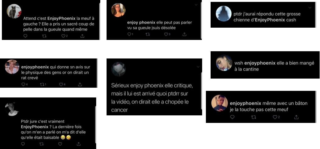 Exemple de commentaire blessant publié sous une photo sur un réseau social