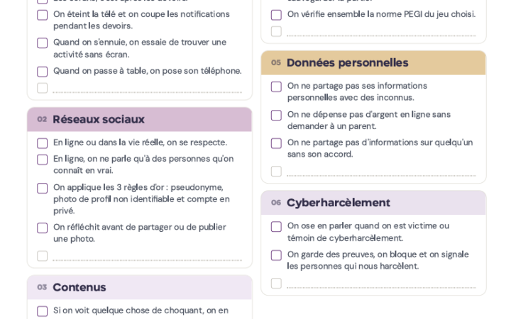 Charte familiale (10 à 12 ans)