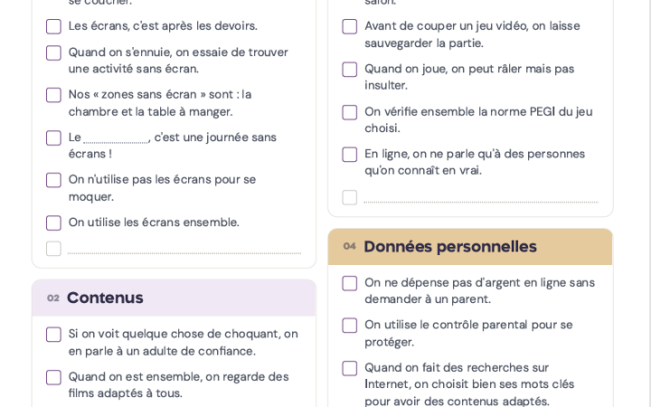 Charte familiale (moins de 6 ans)